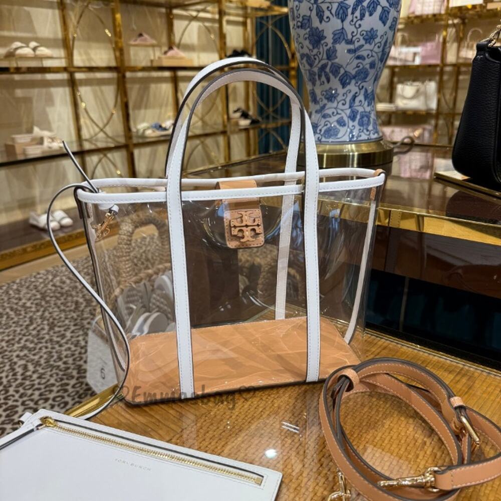 Authentic ‼️Tory Burch Blake Clear Small Tote 156485 $370 Clear / Optic White - Picture 5 of 12